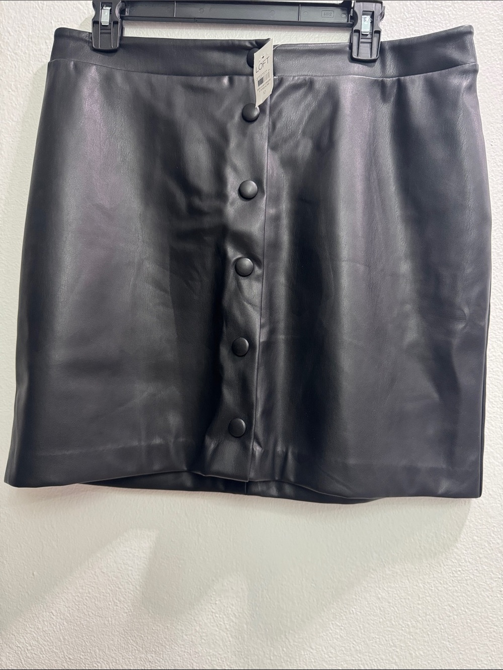 LOFT Black Faux Leather Button-Front Mini Skirt